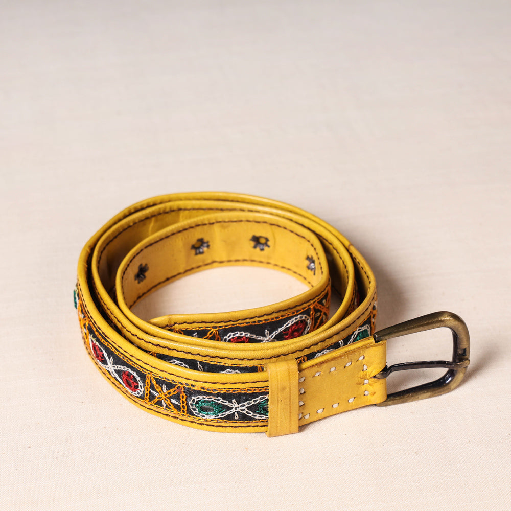 Mirror Work Kutch Hand Embroidery Pure Leather Belt (Upto 40 in)