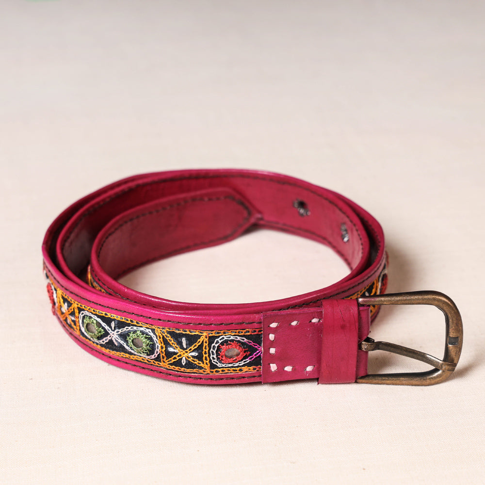 Mirror Work Kutch Hand Embroidery Pure Leather Belt (Upto 40 in)