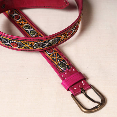 Mirror Work Kutch Hand Embroidery Pure Leather Belt (Upto 40 in)