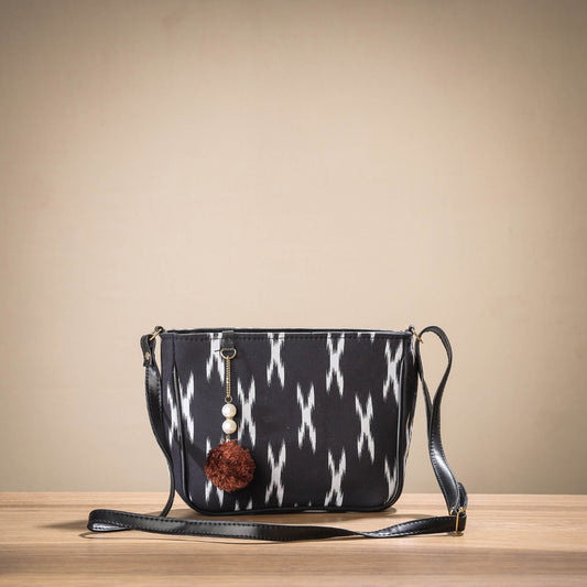 Black - Handcrafted Cotton Sling Bag with Bag Charm