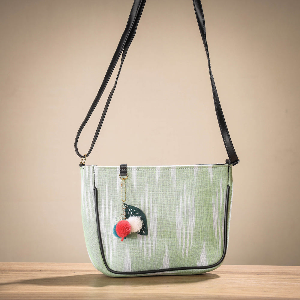 Green - Handcrafted Cotton Sling Bag with Bag Charm
