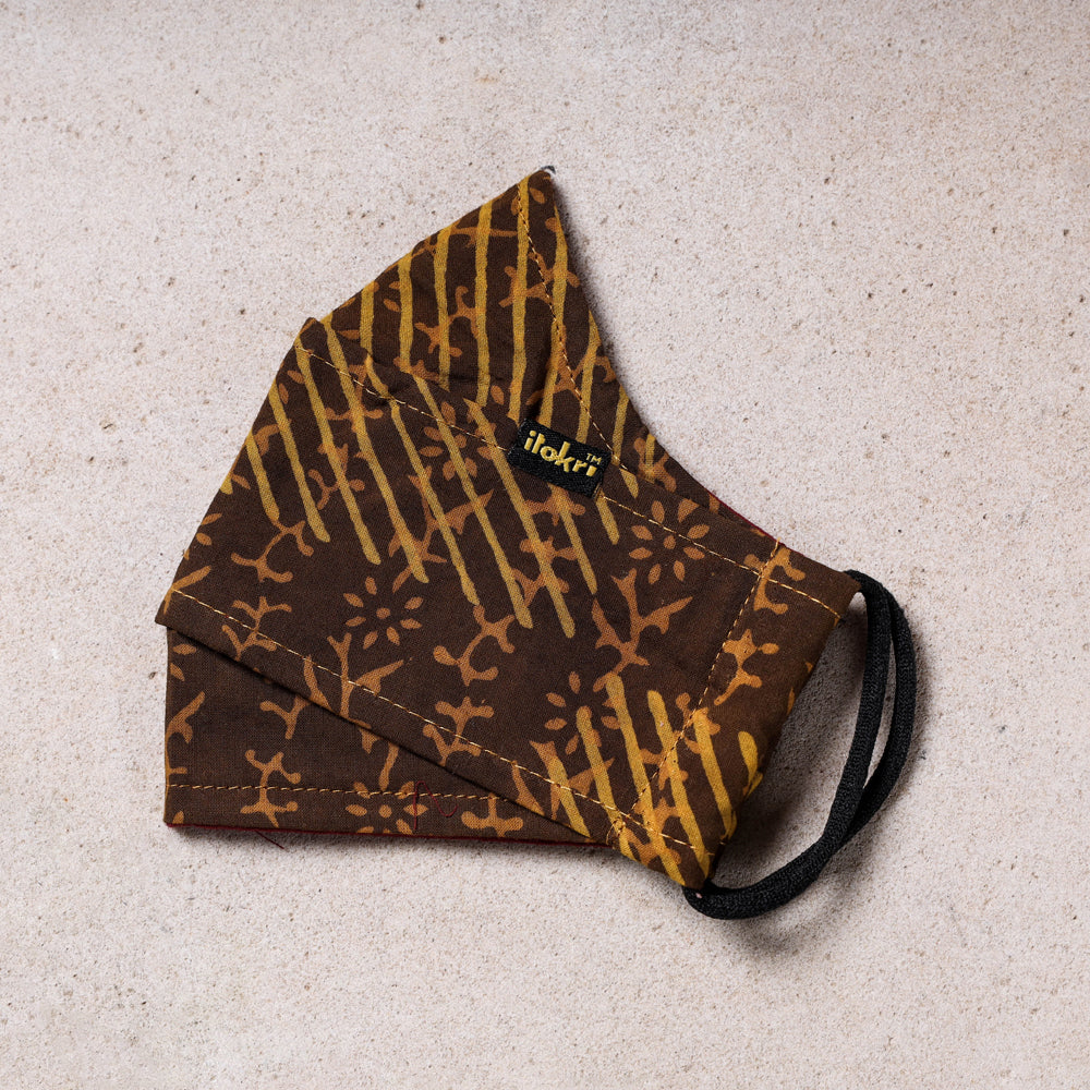  Bagru Block Printed Cotton 3 Layer Maska Snug Fit Face Cover 