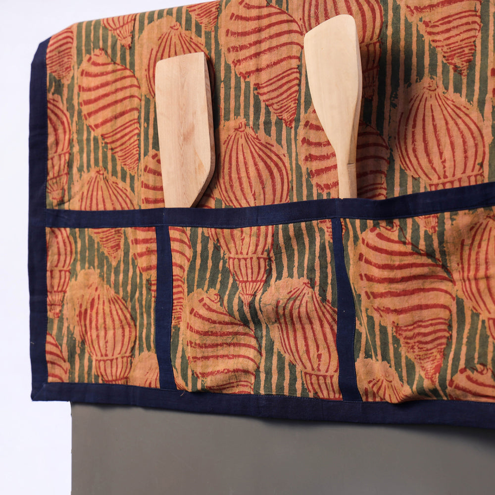 Bindaas Block Printing Handmade Cotton Fridge Top Cover with Multiple Pockets
