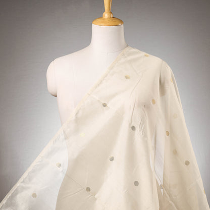 White - Cream - Traditional Chanderi Silk Handloom Zari Buti Fabric