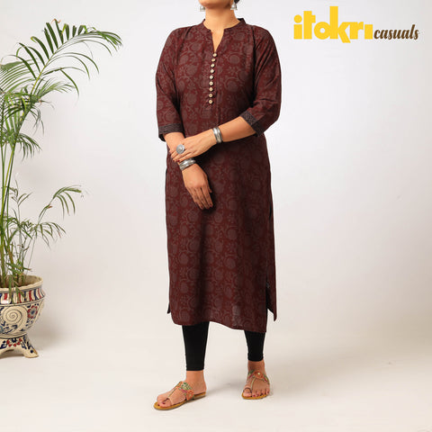 Buy Block Print Cotton Straight Bagh Kurta For Women