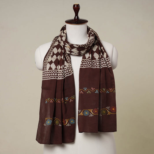Brown - Traditional Rogan Art Hand Painted Batik Cotton Stole