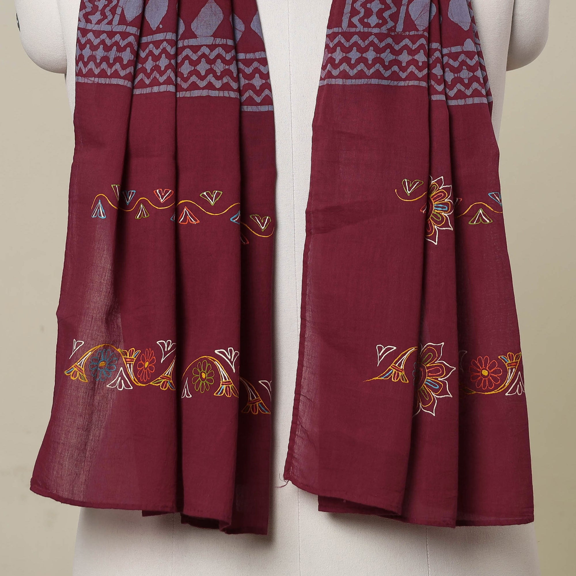  Traditional Rogan Art Hand Painted Batik Cotton Stole 