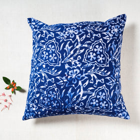 Blue - Hand Batik Printed Pure Cotton Cushion Cover (16 x 16 in)
