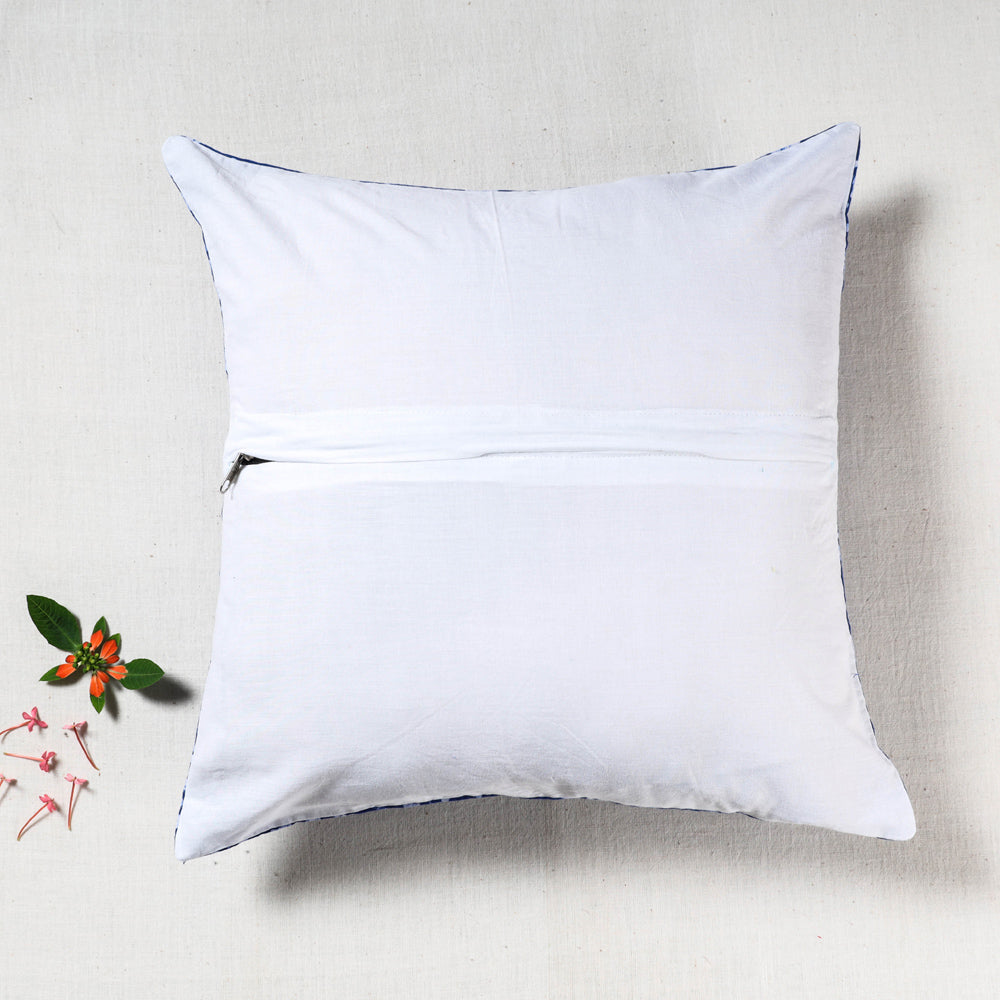 Blue - Hand Batik Printed Pure Cotton Cushion Cover (16 x 16 in)