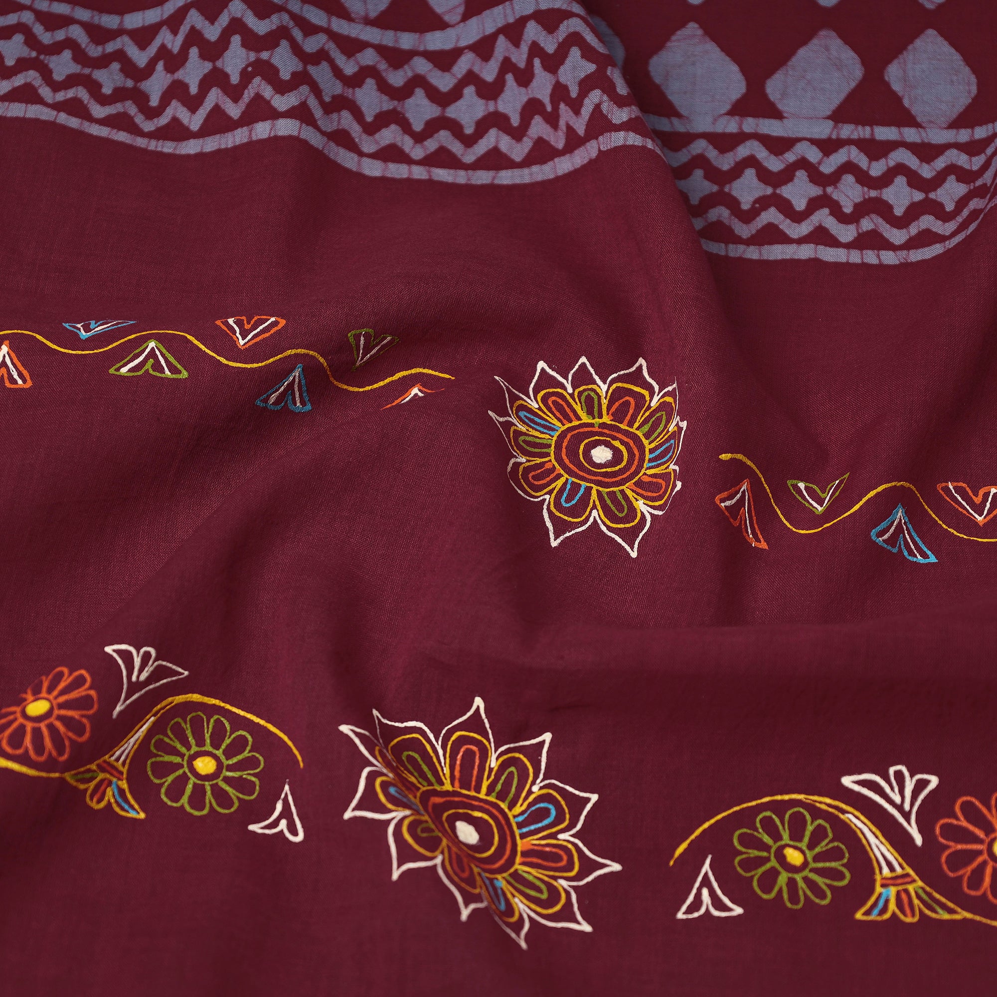  Traditional Rogan Art Hand Painted Batik Cotton Stole 