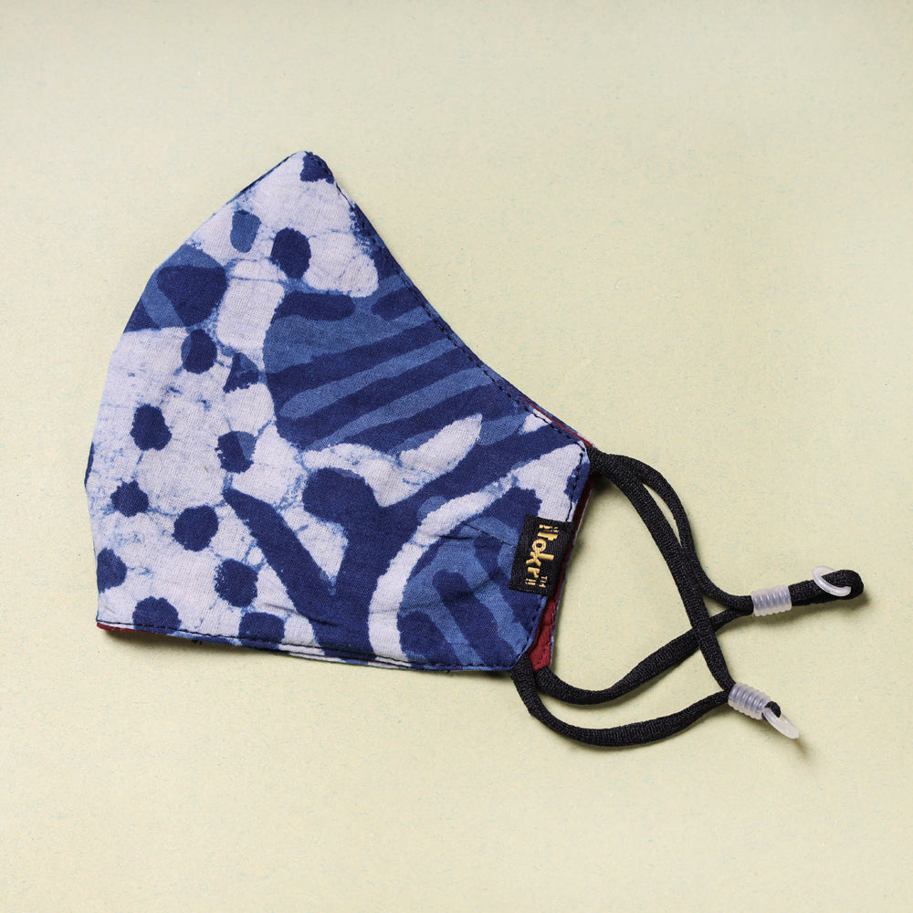 Indigo Block Printed Cotton 3 Layer Snug Fit Face Cover