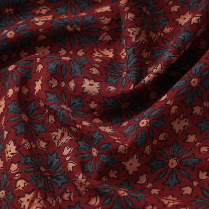 Maroon - Floral Quilted Ajrakh Hand Block Printed Cotton Fabric