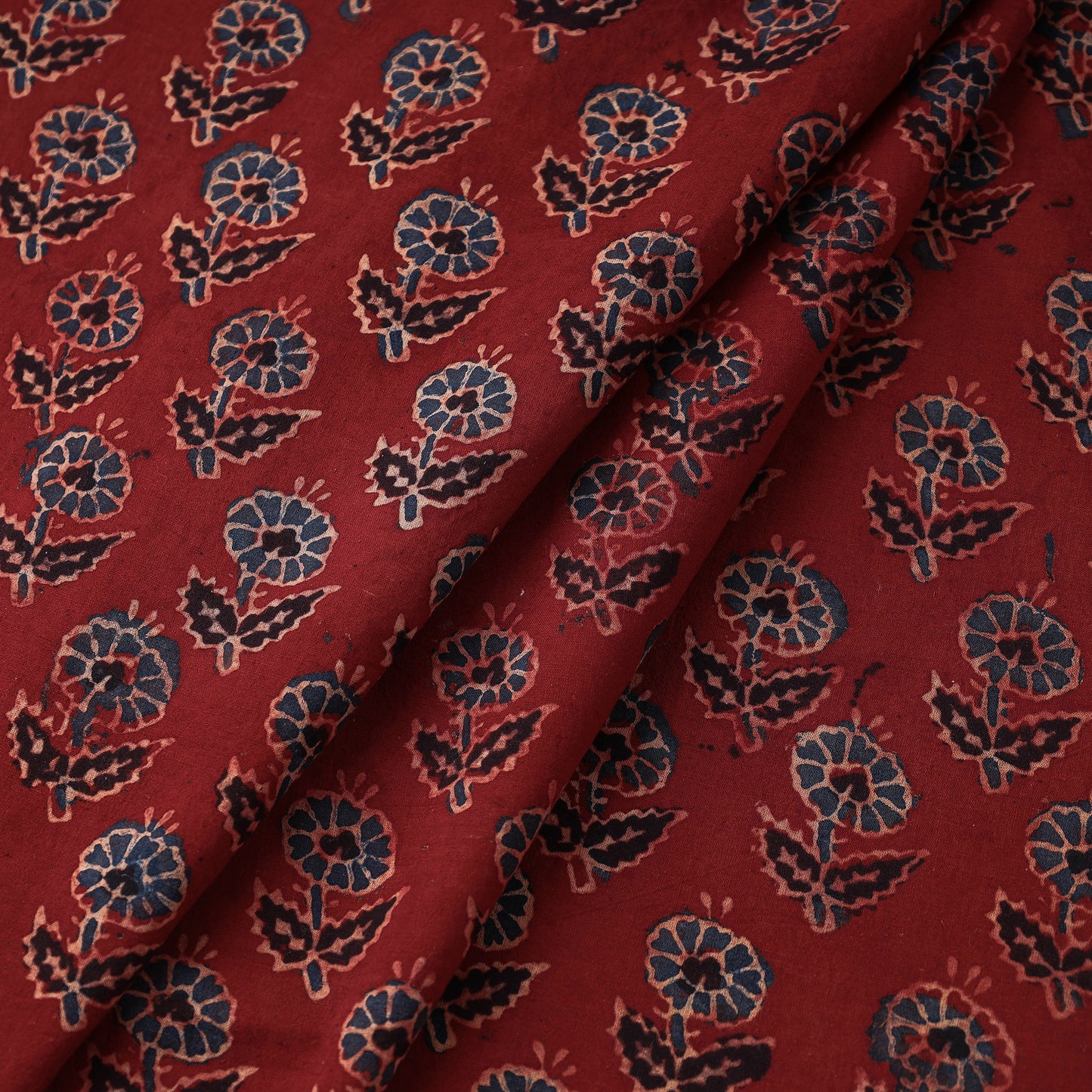 Red - Blossom Bootis Maroon Block Print Cotton Ajrakh Fabric 45