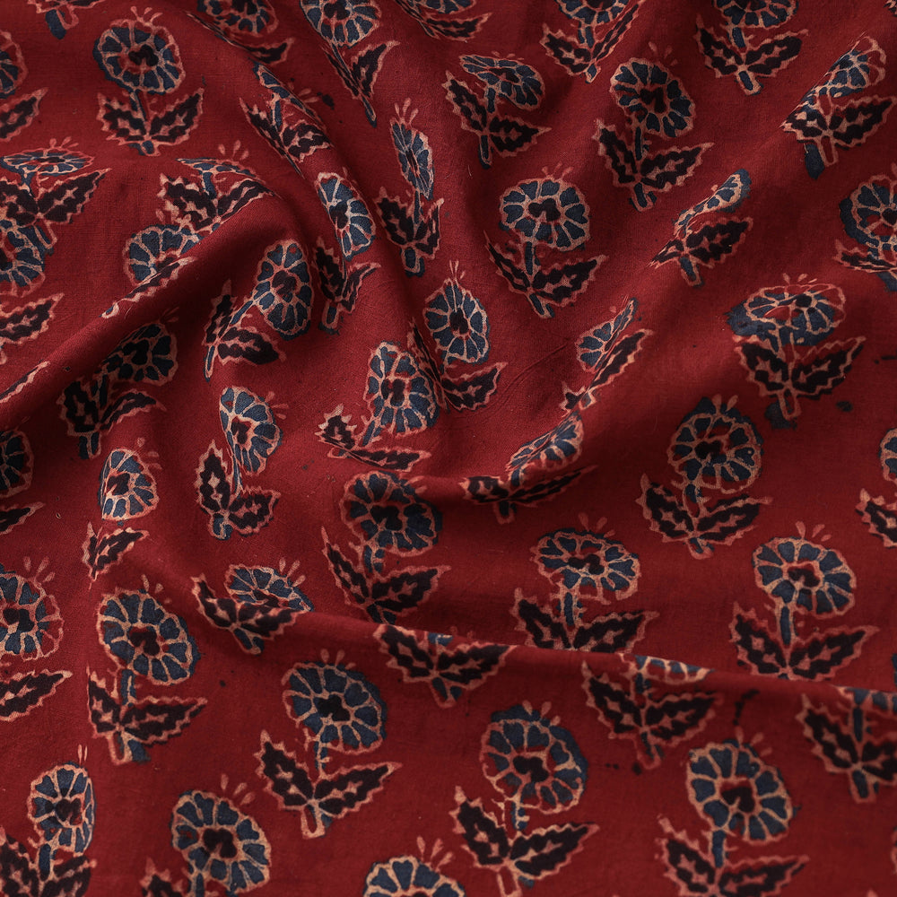 Red - Blossom Bootis Maroon Block Print Cotton Ajrakh Fabric 45