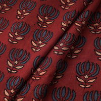 Lotus Butta Red Ajrakh Block Printed Cotton Fabric