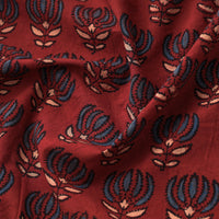 Lotus Butta Red Ajrakh Block Printed Cotton Fabric