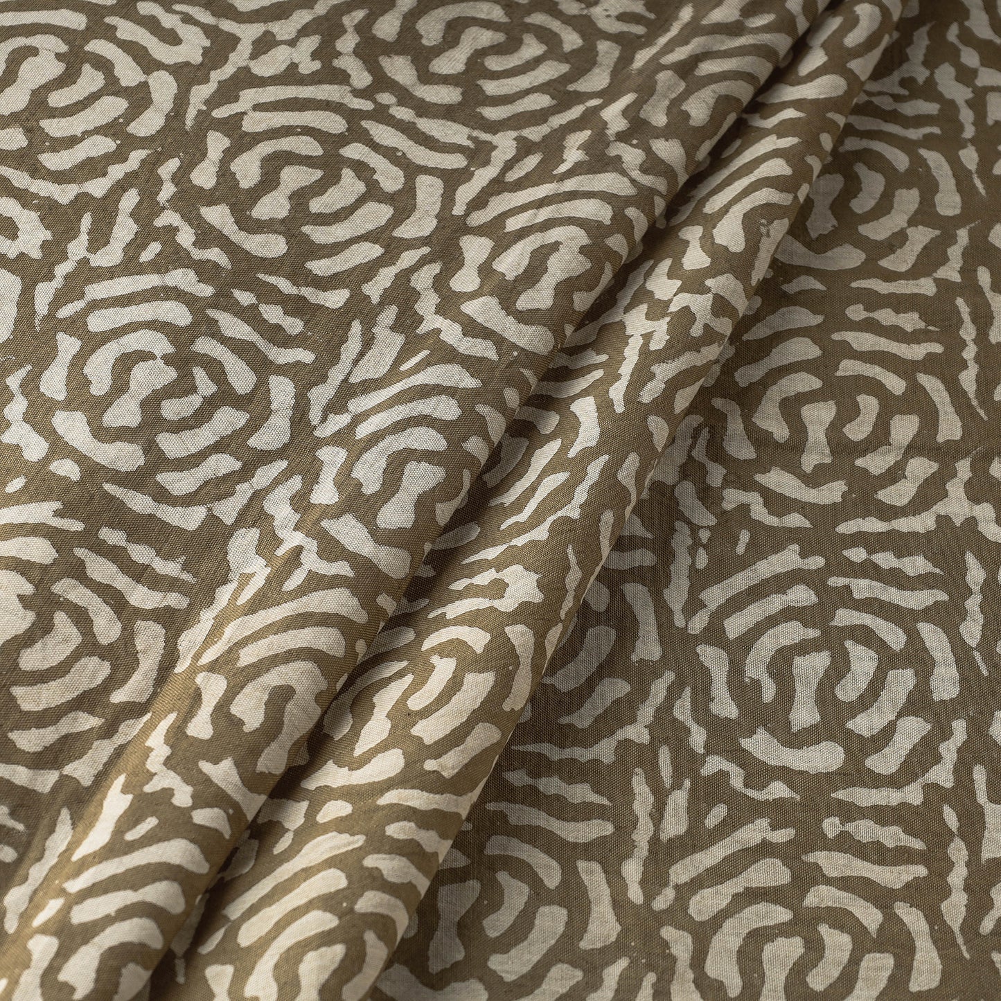 Brown - Mulberry Silk Cotton Handloom Pipad Block Printing Fabric