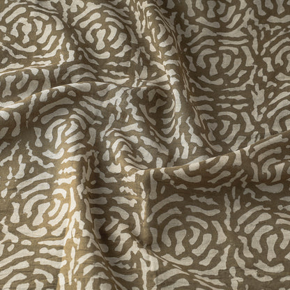 Brown - Mulberry Silk Cotton Handloom Pipad Block Printing Fabric