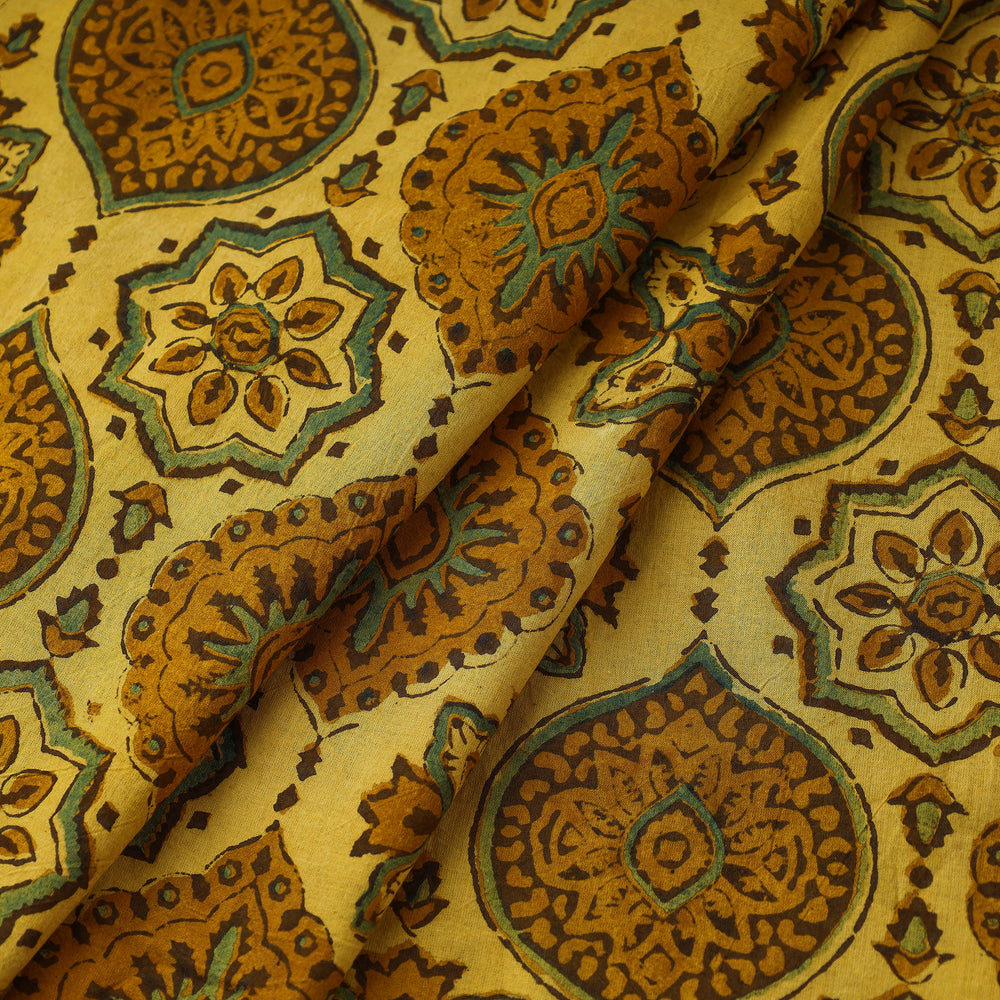 Yellow - Ajrakh Block Printed Cotton Fabric