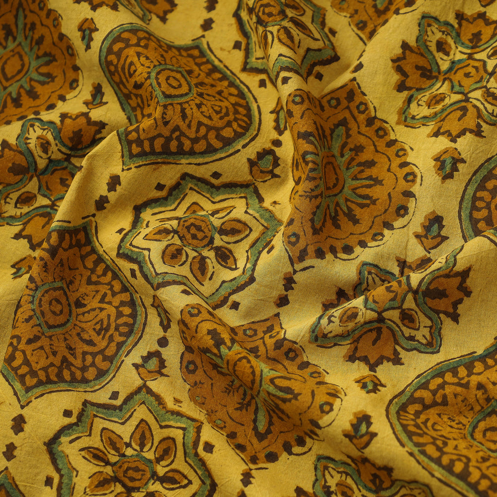 Yellow - Ajrakh Block Printed Cotton Fabric