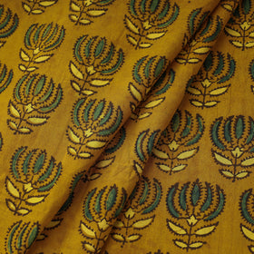 Buy Beaming Yellow Lotus Butta Ajrakh Block Printed Cotton Fabric Online l iTokri.com