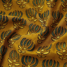 Buy Beaming Yellow Lotus Butta Ajrakh Block Printed Cotton Fabric Online l iTokri.com