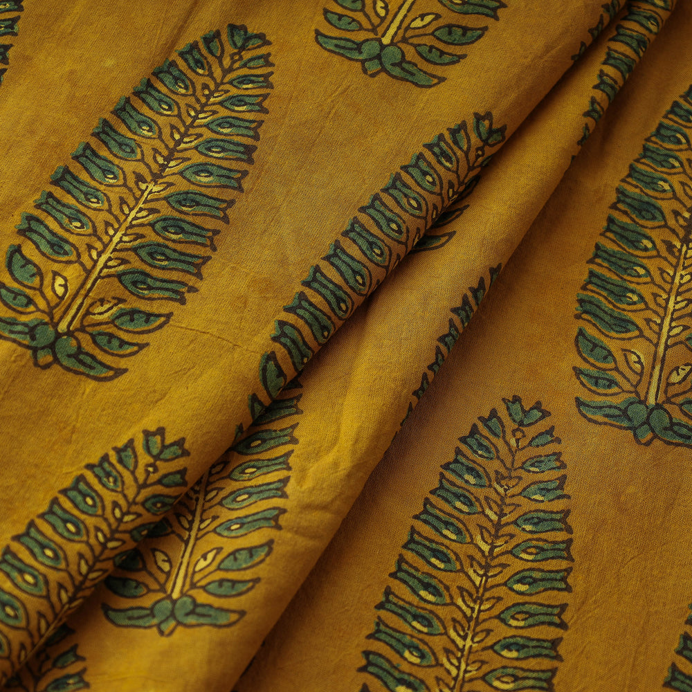 Yellow - Ajrakh Block Printed Cotton Fabric