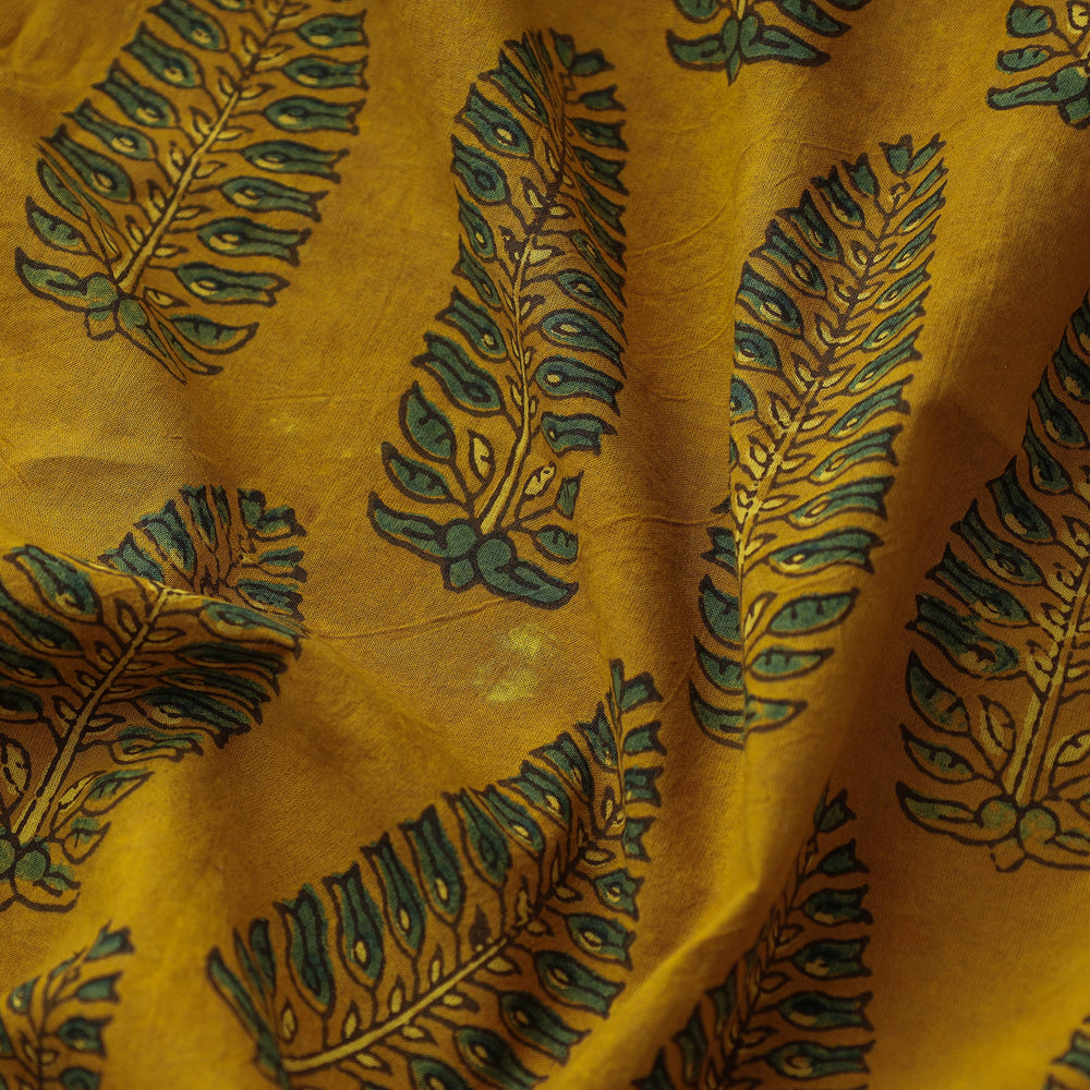 Yellow - Ajrakh Block Printed Cotton Fabric