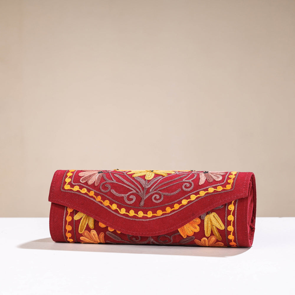 Original Chain Stitch Crewel Embroidery Velvet Clutch