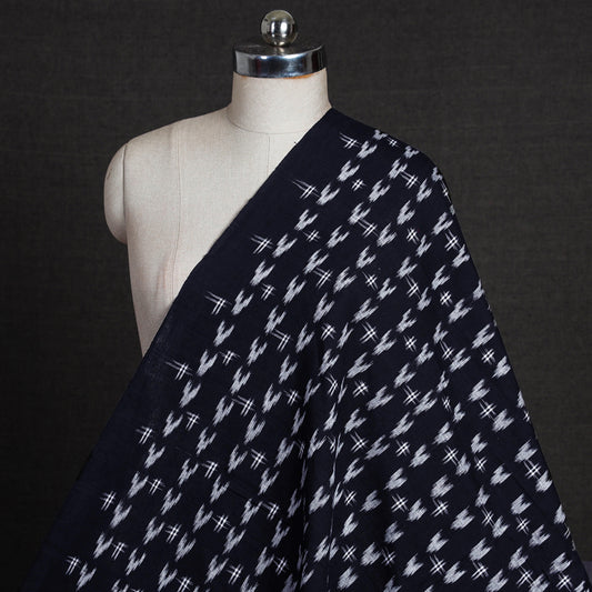 Navy Blue & White Patterns Pochampally Woven Double Ikat Handloom Cotton Fabric