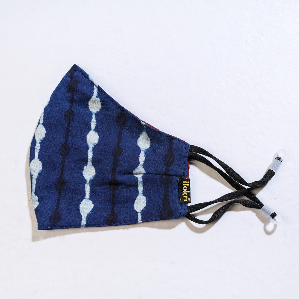 Indigo Block Printed Cotton 3 Layer Snug Fit Face Cover
