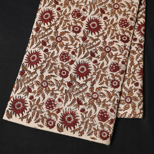 Multicolor - Brown Flower Forage Sanganeri Hand Block Printed Cotton Fabric