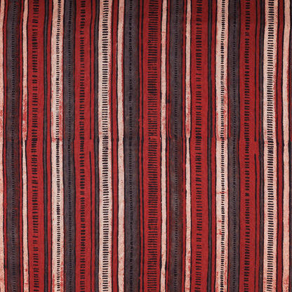 Multicolor - Dashed Pattern Stripes Ajrakh Hand Block Printed Cotton Fabric