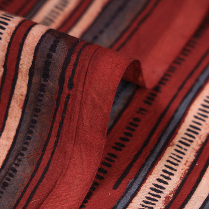 Multicolor - Dashed Pattern Stripes Ajrakh Hand Block Printed Cotton Fabric