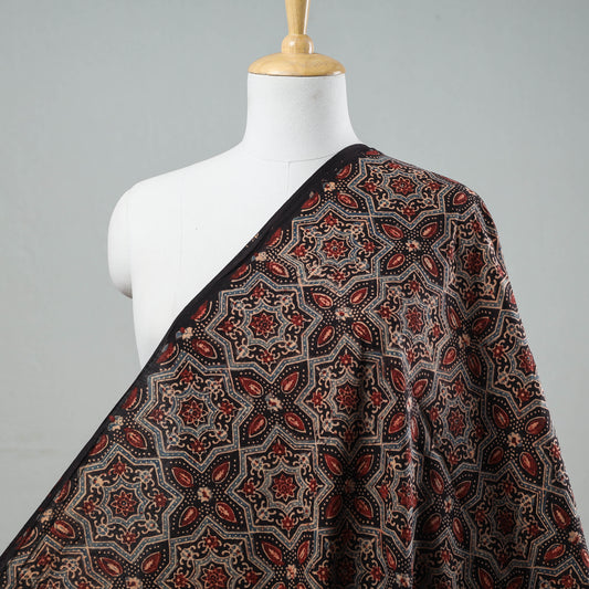 Multicolor - Geometric Patterns On Black Ajrakh Hand Block Printed Cotton Fabric