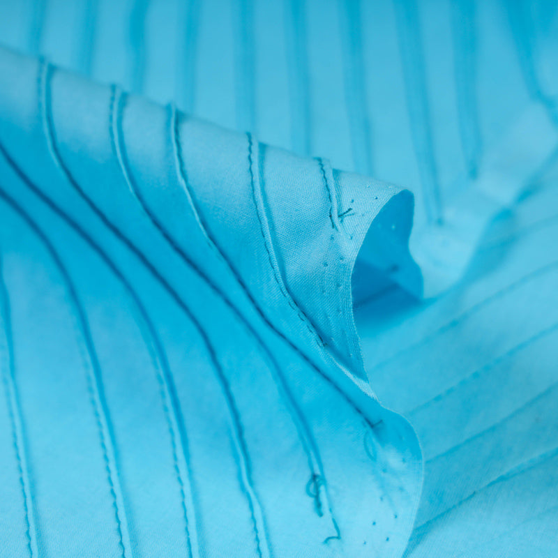 Sky Blue - Pintuck Plain Pure Cotton Fabric