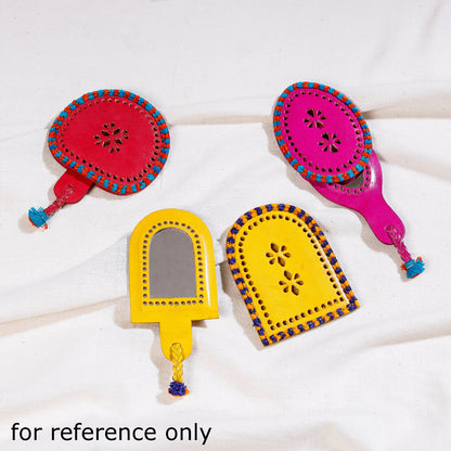 Handcrafted Kutch Leather Hand Mirror with Pouch