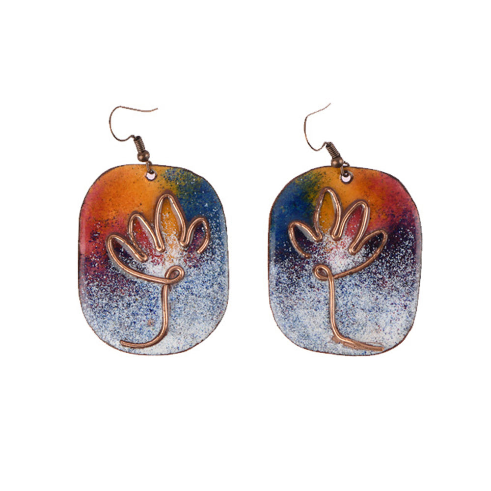 Lotus Bloom Earrings in Copper Enamel