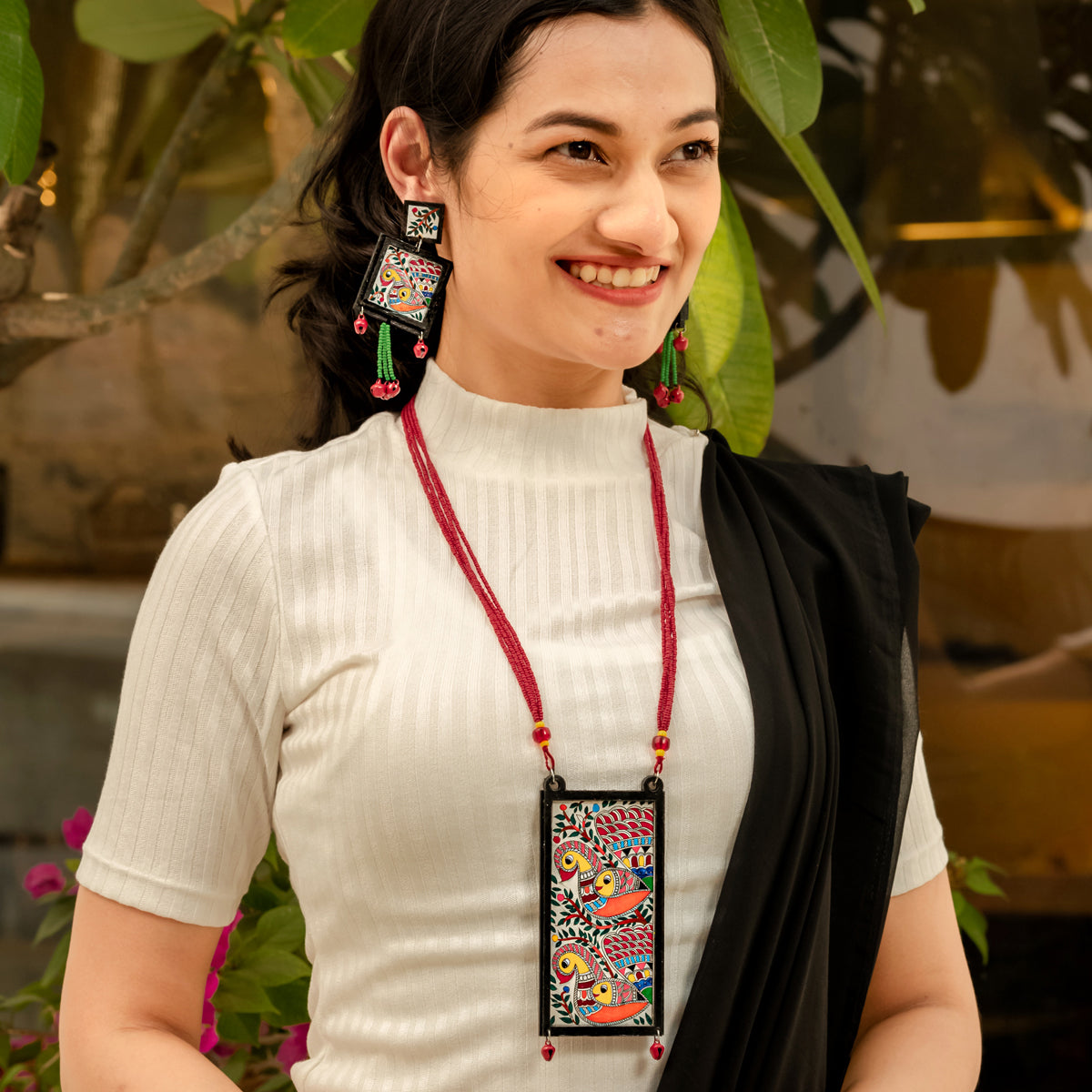 Naina - Madhubani Handpainted Wooden Necklace Set