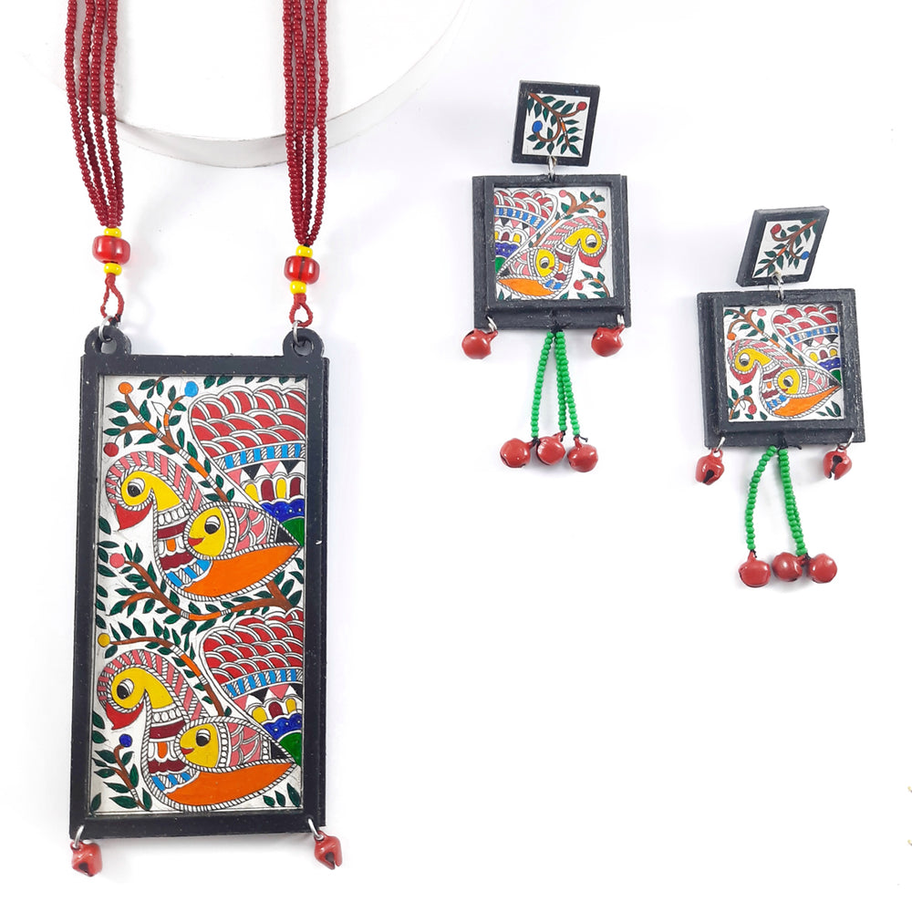 madhubani wooden necklace set