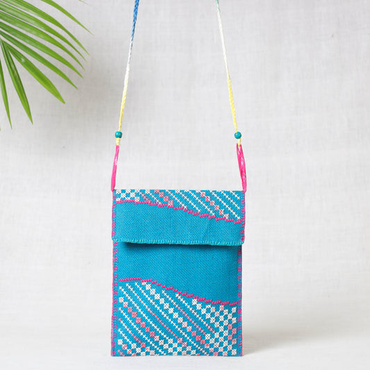 Blue - Tribal Hand Embroidered Jute Sling Bag