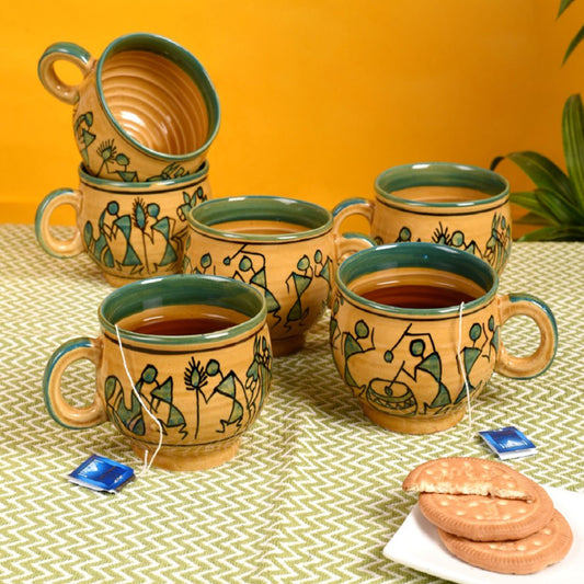 Ceramic Cup Warli Yellow (Set of 6)