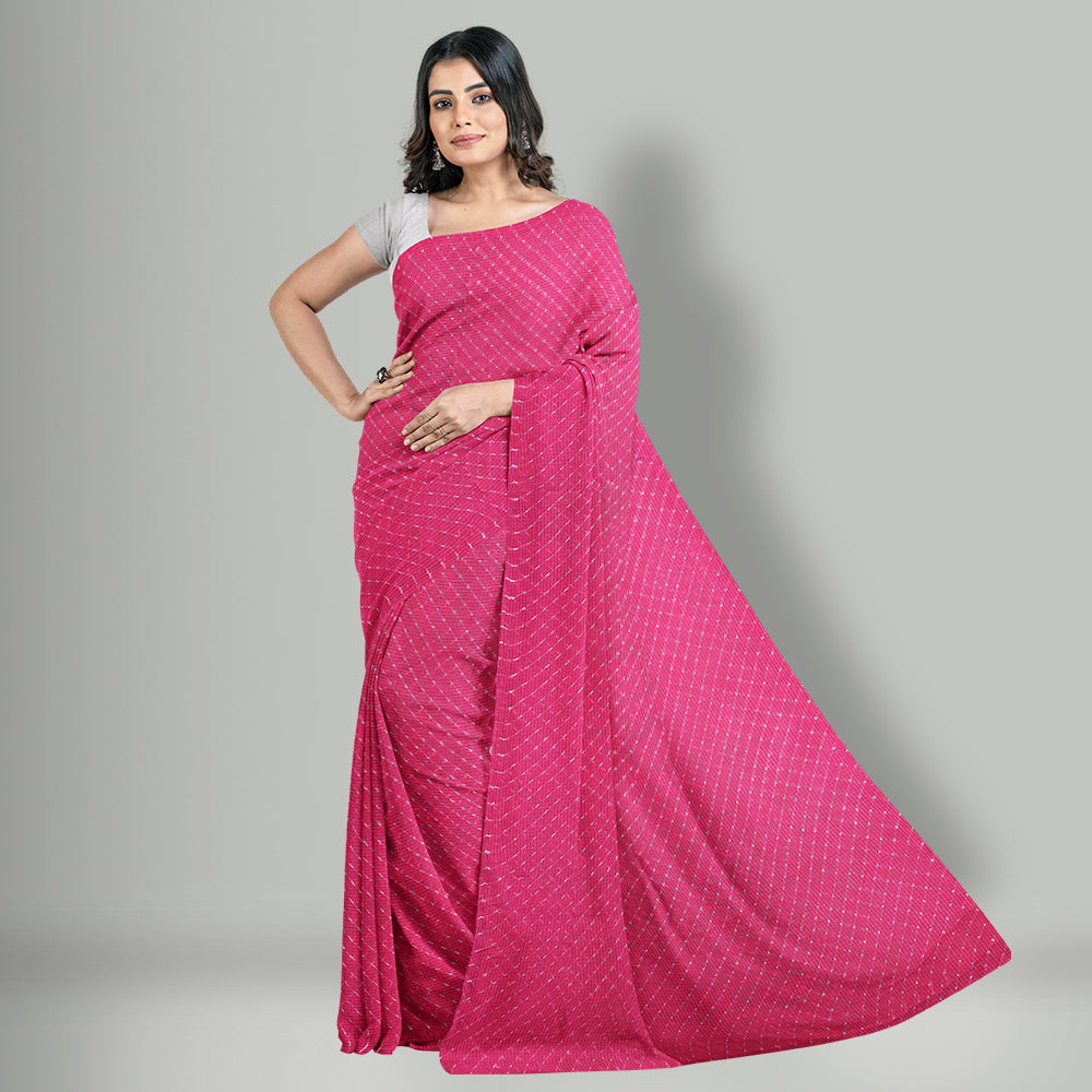 Pink - Leheriya Tie-Dye Kota Doria Cotton Saree by Badshah Miyan