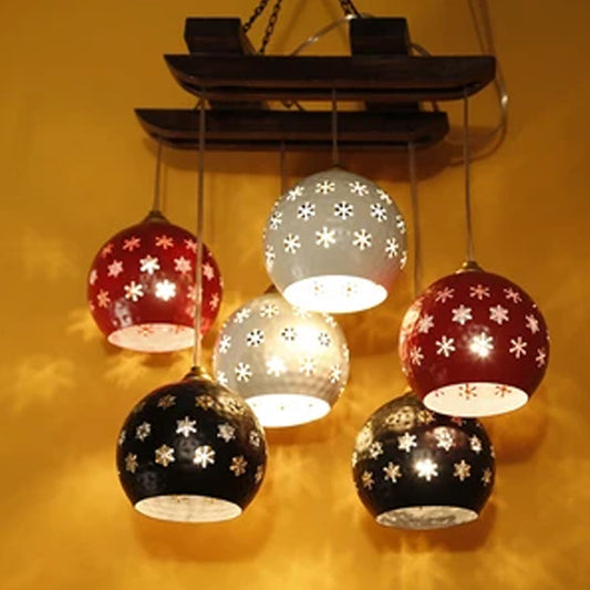 Star-6 Chandelier with Dome Shaped Metal Hanging Lamps (6 Shades)