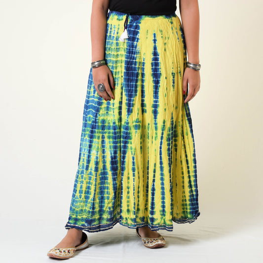 Yellow - Shibori Tie-Dye Cotton Long Skirt