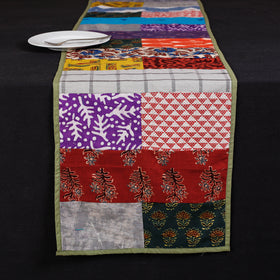 Multicolor Block Printed Patchwork Cotton Table Runner
