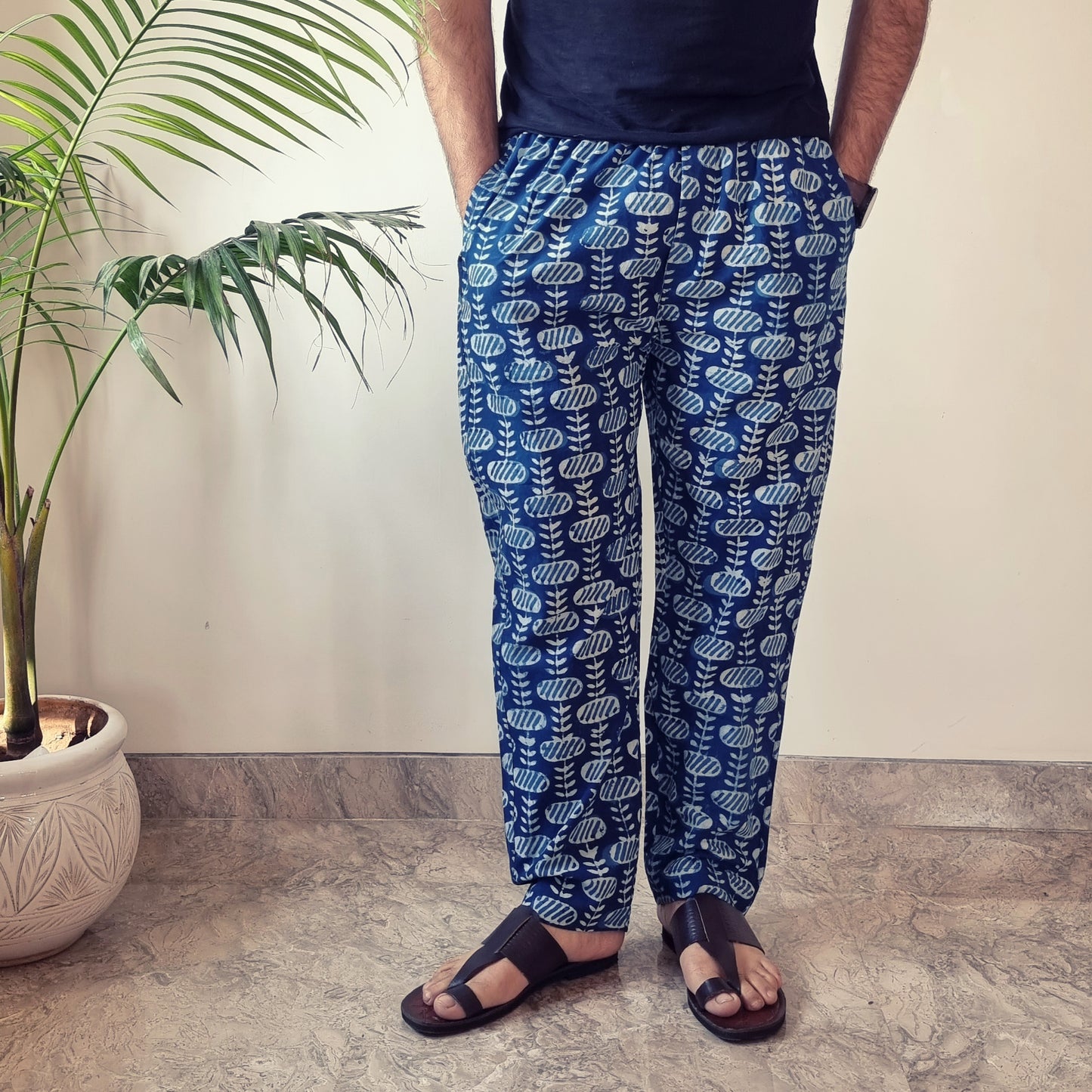 Indigo Block Printed Men’s Pyjama