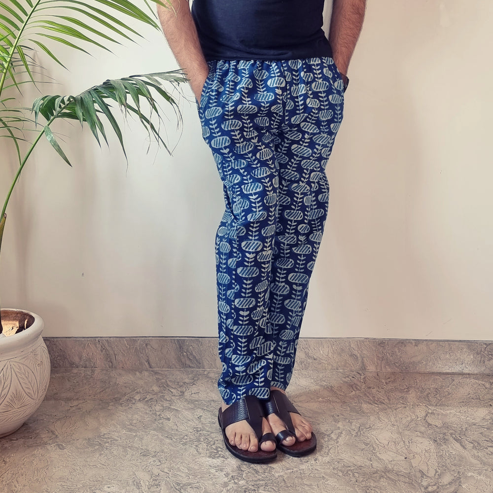 Indigo Block Printed Men’s Pyjama