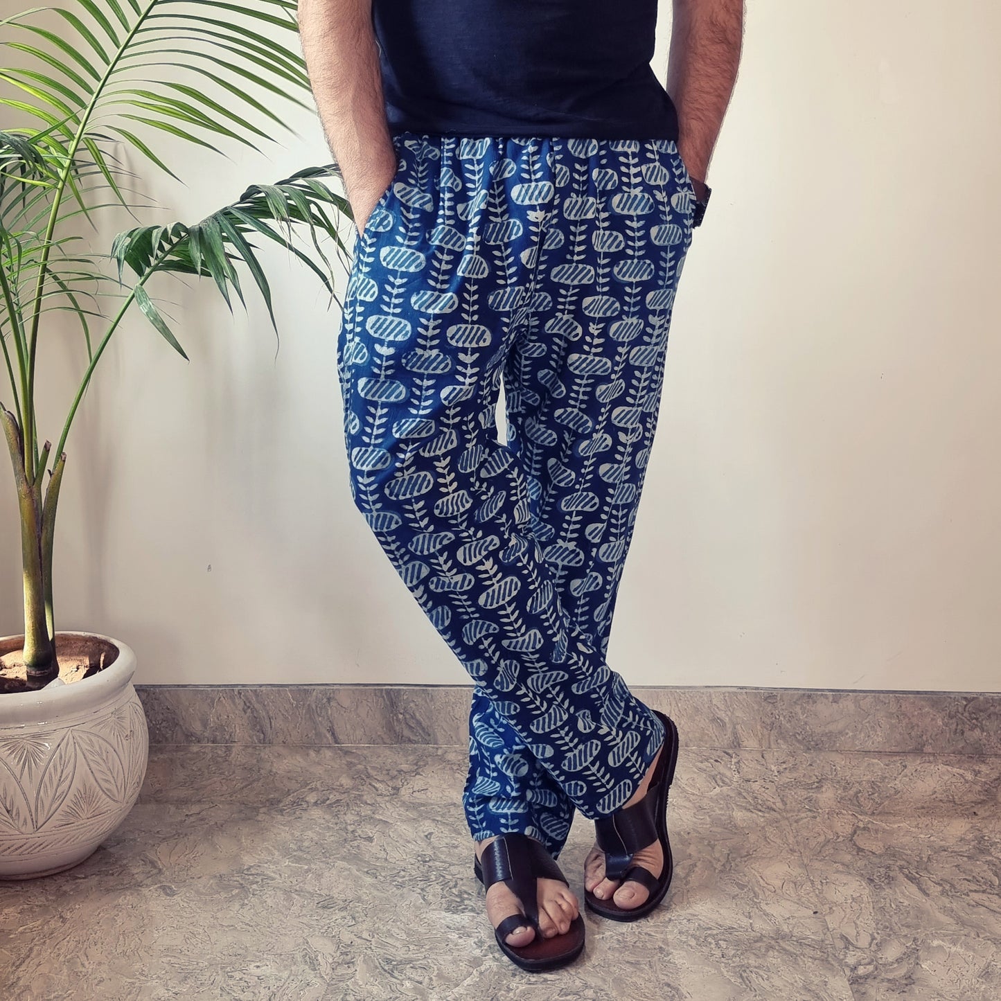 Indigo Block Printed Men’s Pyjama