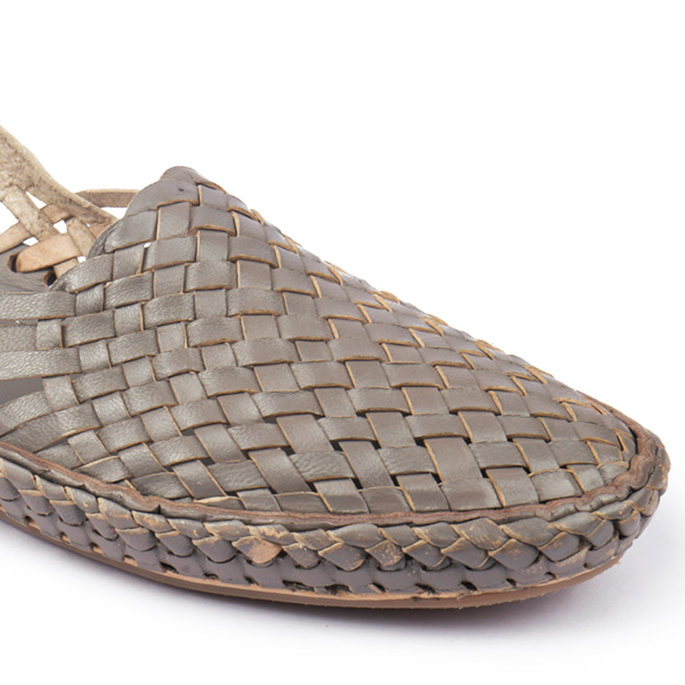 Grey Handstitched Leather Kolhapuri Men Shoes